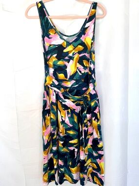 APT 9 Sleeveless A-Line Dress in Pink, Mustard & Green Women M